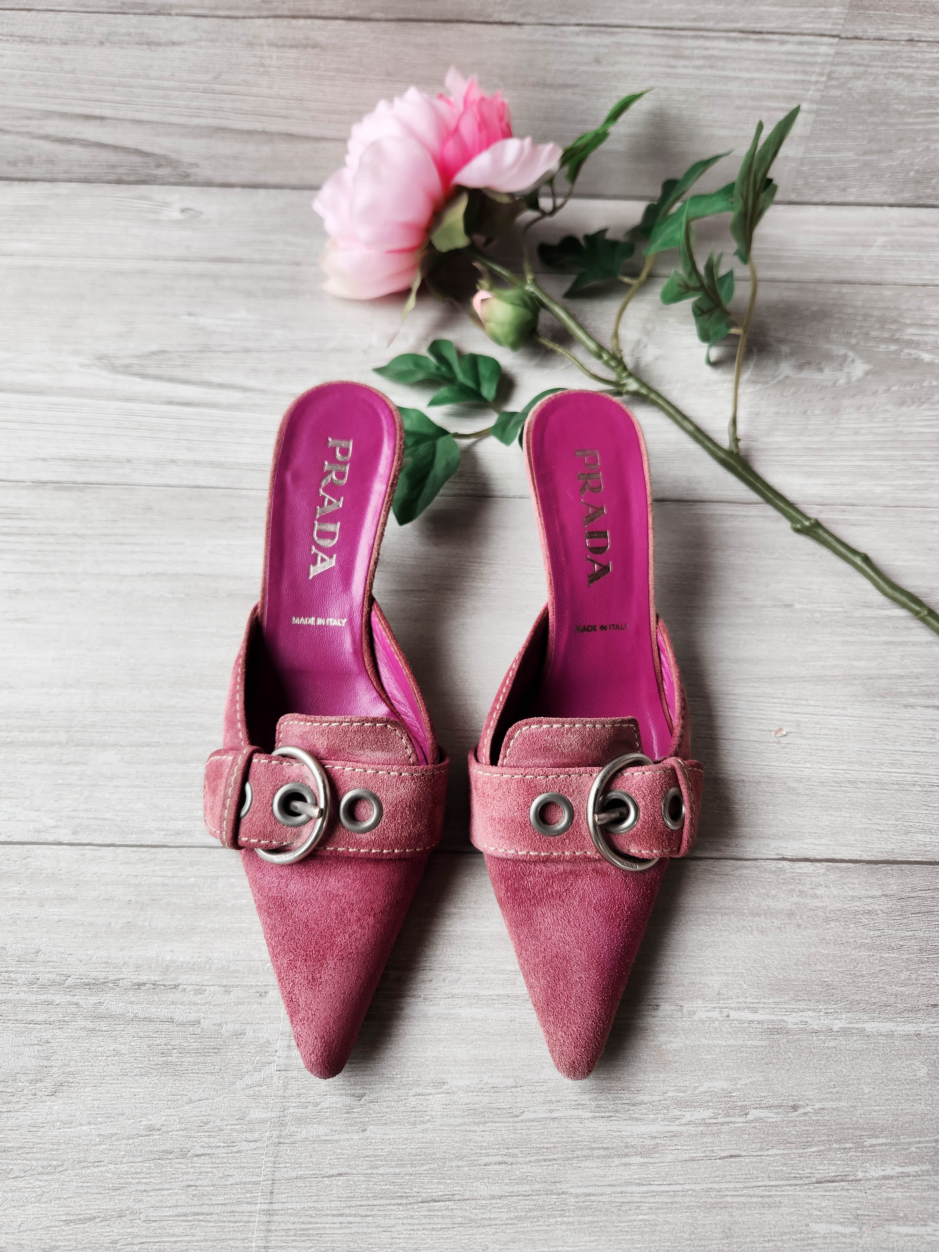 Prada Pink Kitten Heels Pink Prada Kitten Pointy Toe Slides With