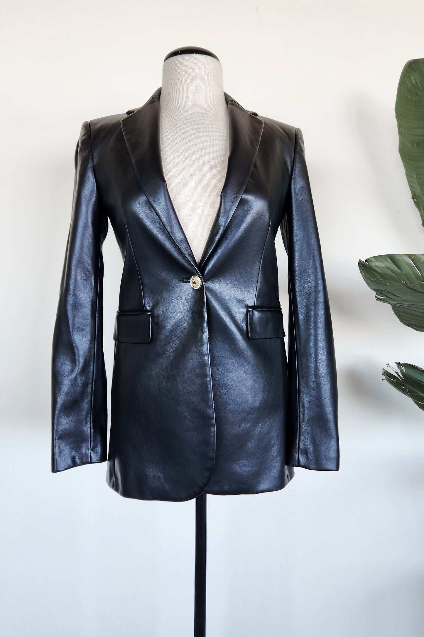 Zara Leather Long Blazer