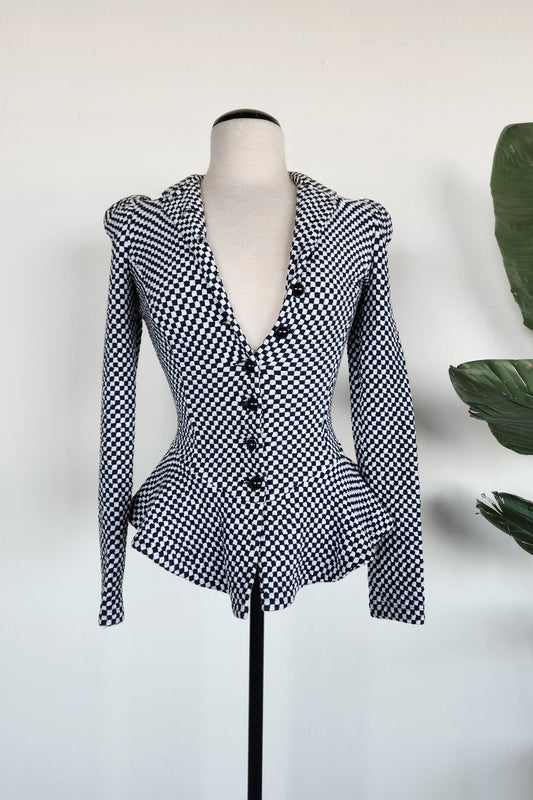 Betsey Johnson Peplum Checkered long Sleeves Top/Blazer