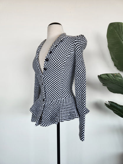 Betsey Johnson Peplum Checkered long Sleeves Top/Blazer