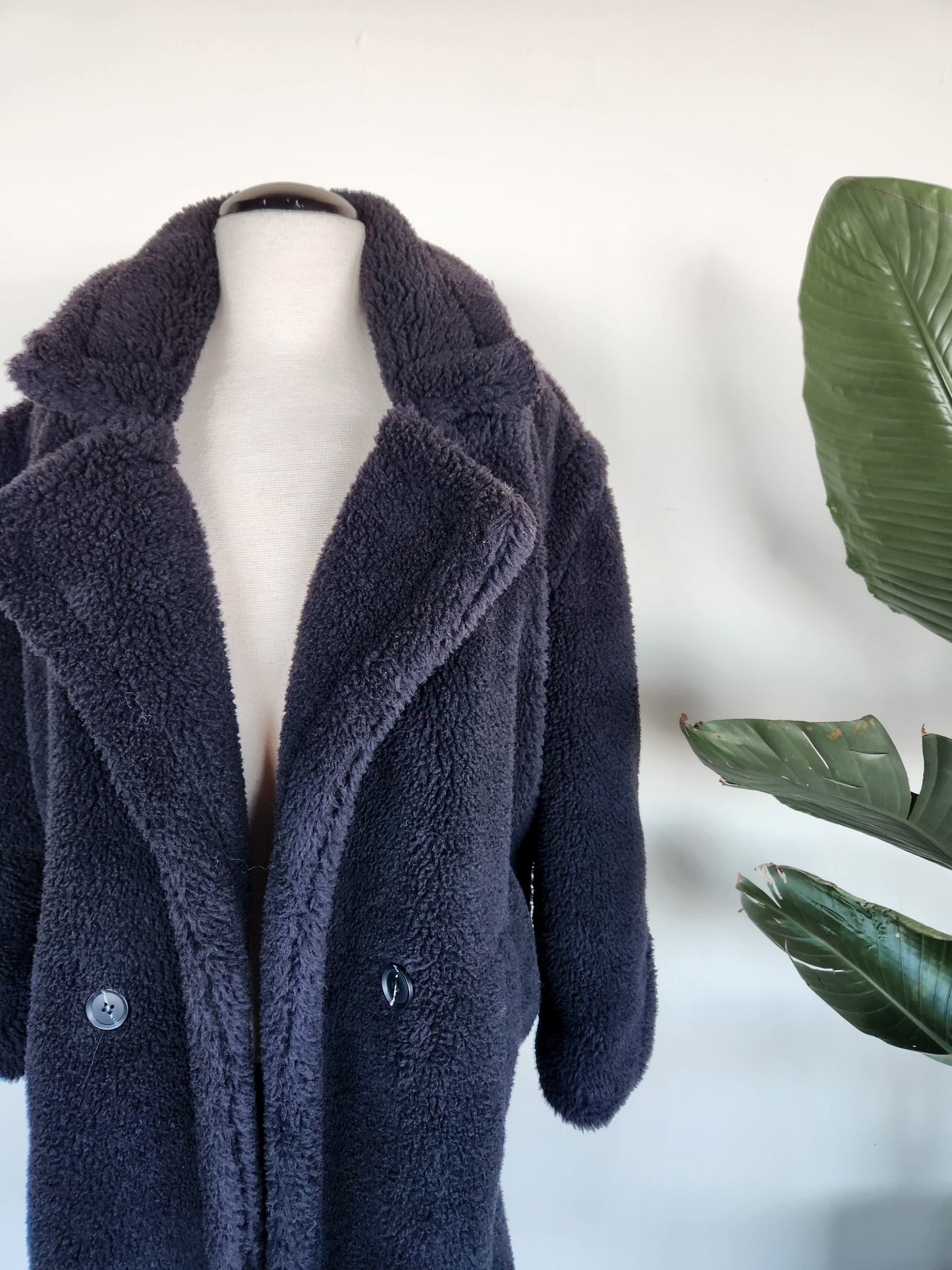 Akira Long Line Fluffy Teddy Coat in Black