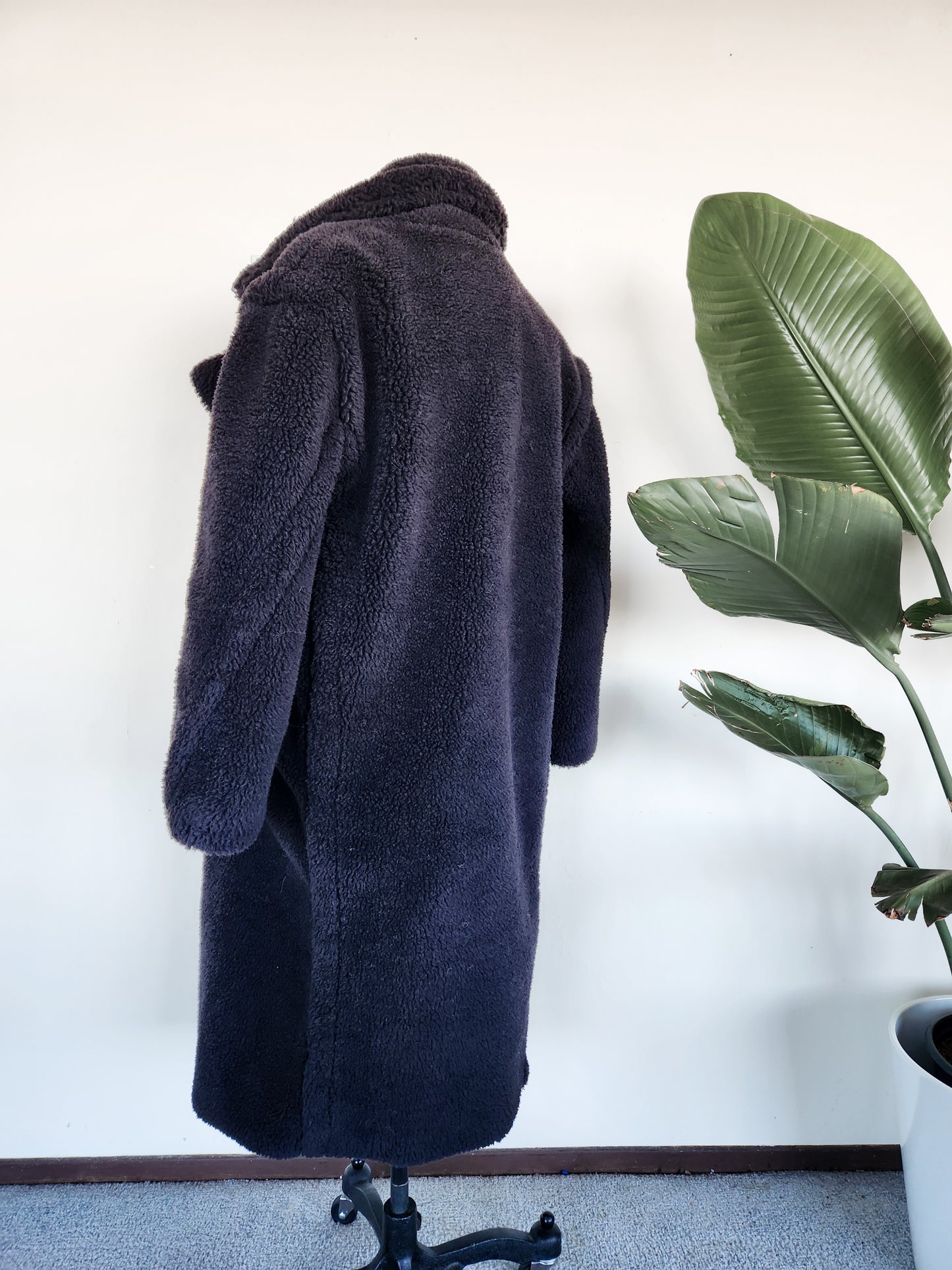 Akira Long Line Fluffy Teddy Coat in Black