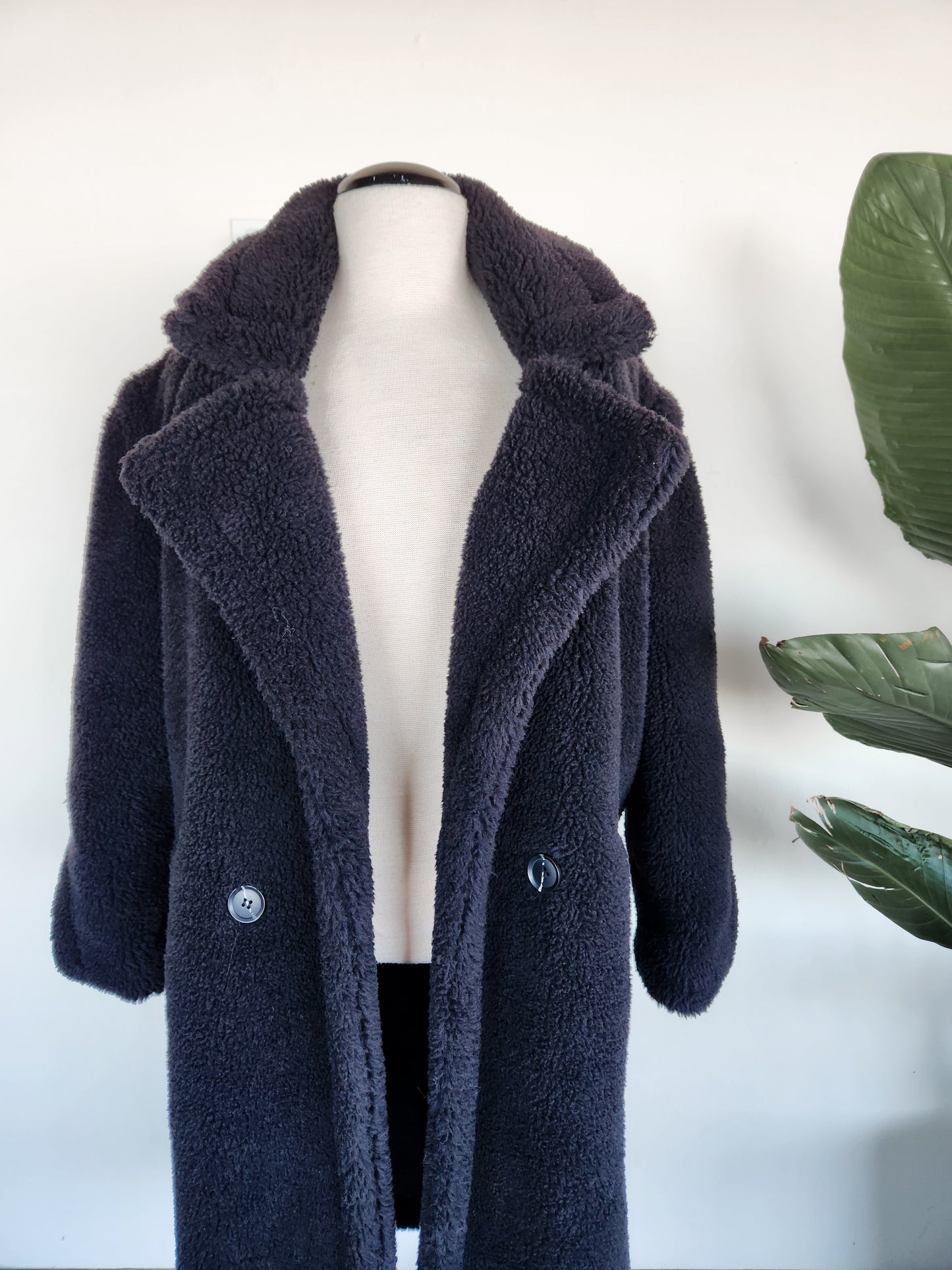 Akira Long Line Fluffy Teddy Coat in Black