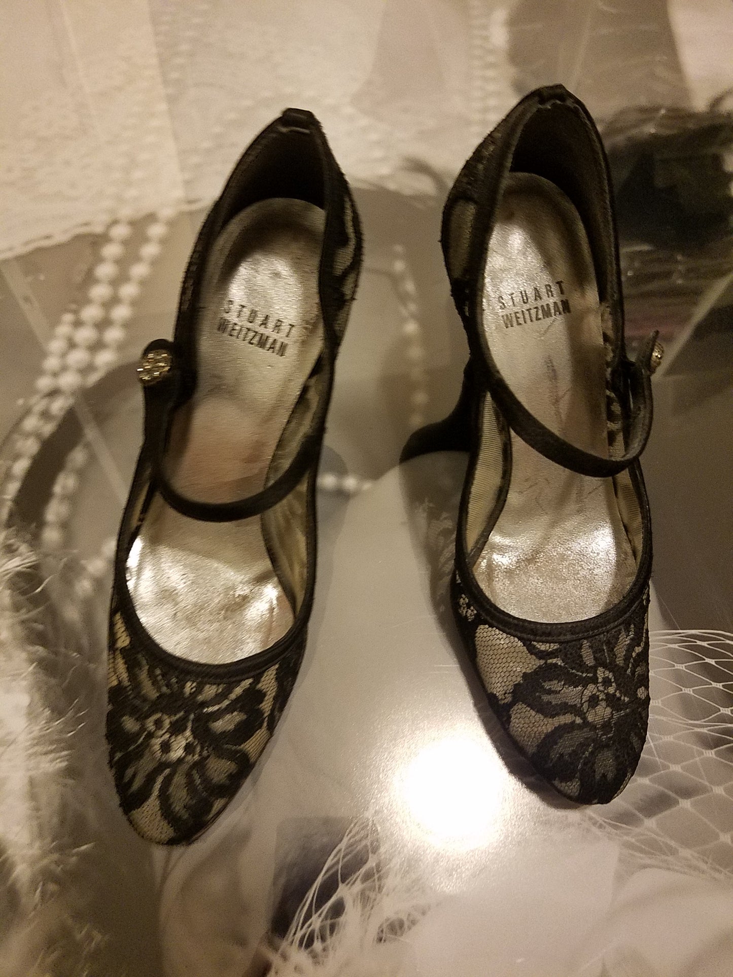 Stuart Weitzman Black Lace Mary Jane Pumps