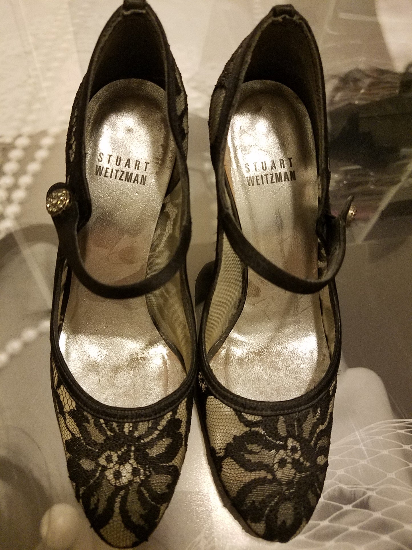 Stuart Weitzman Black Lace Mary Jane Pumps