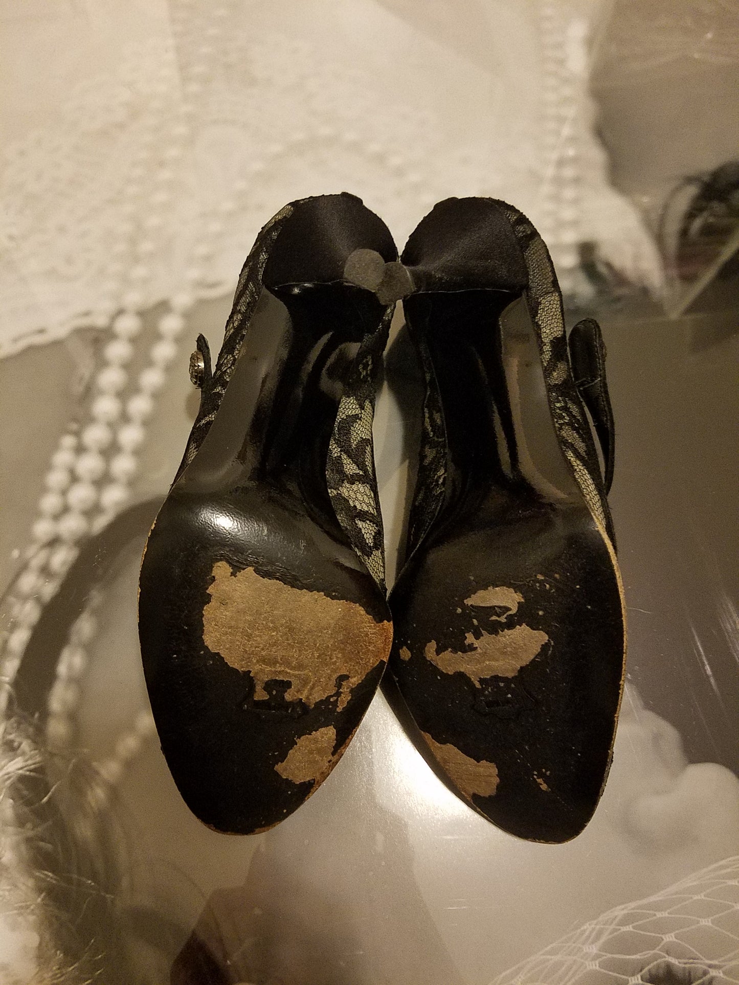 Stuart Weitzman Black Lace Mary Jane Pumps