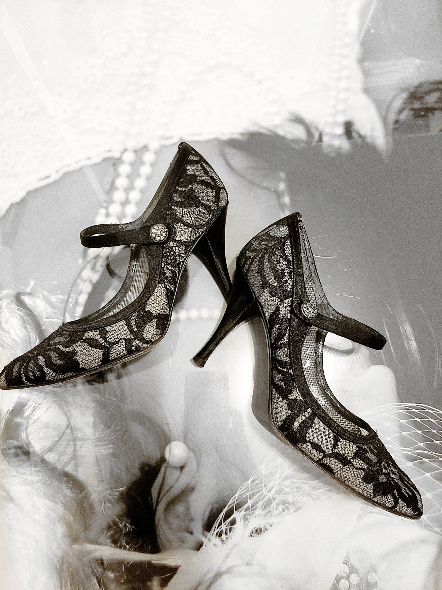 Stuart Weitzman Black Lace Mary Jane Pumps