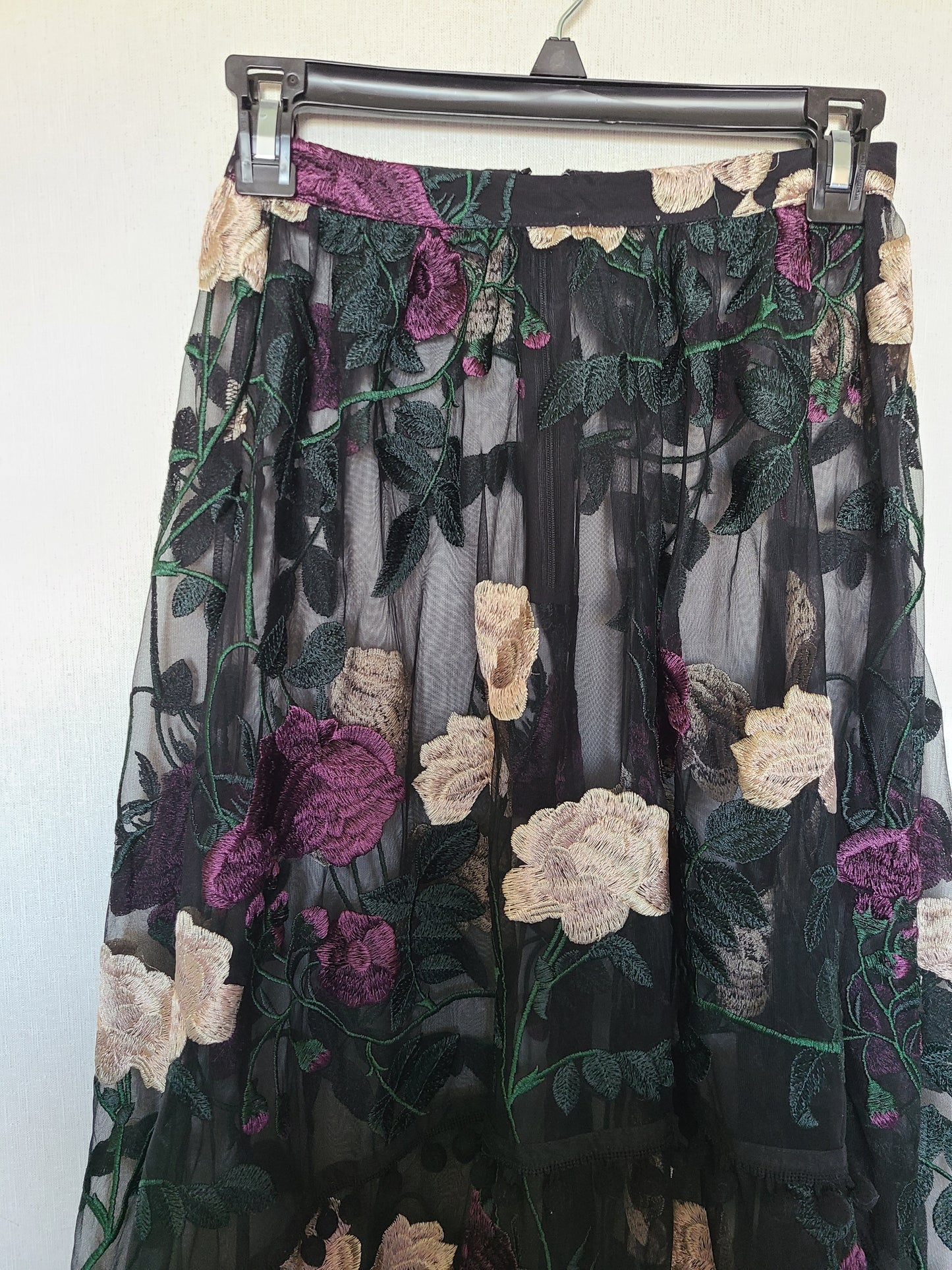 KTR Floral Sheer Midi High Low Skirt and Crop Top