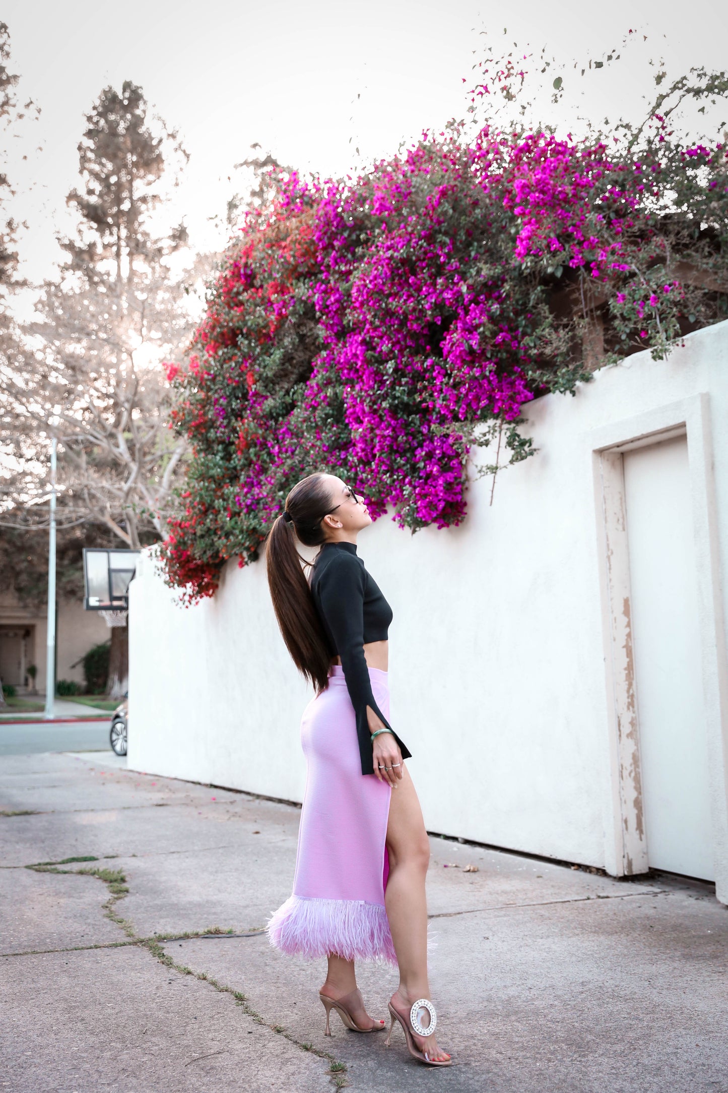 Ostrich Feather Wrap Skirt in Lavender