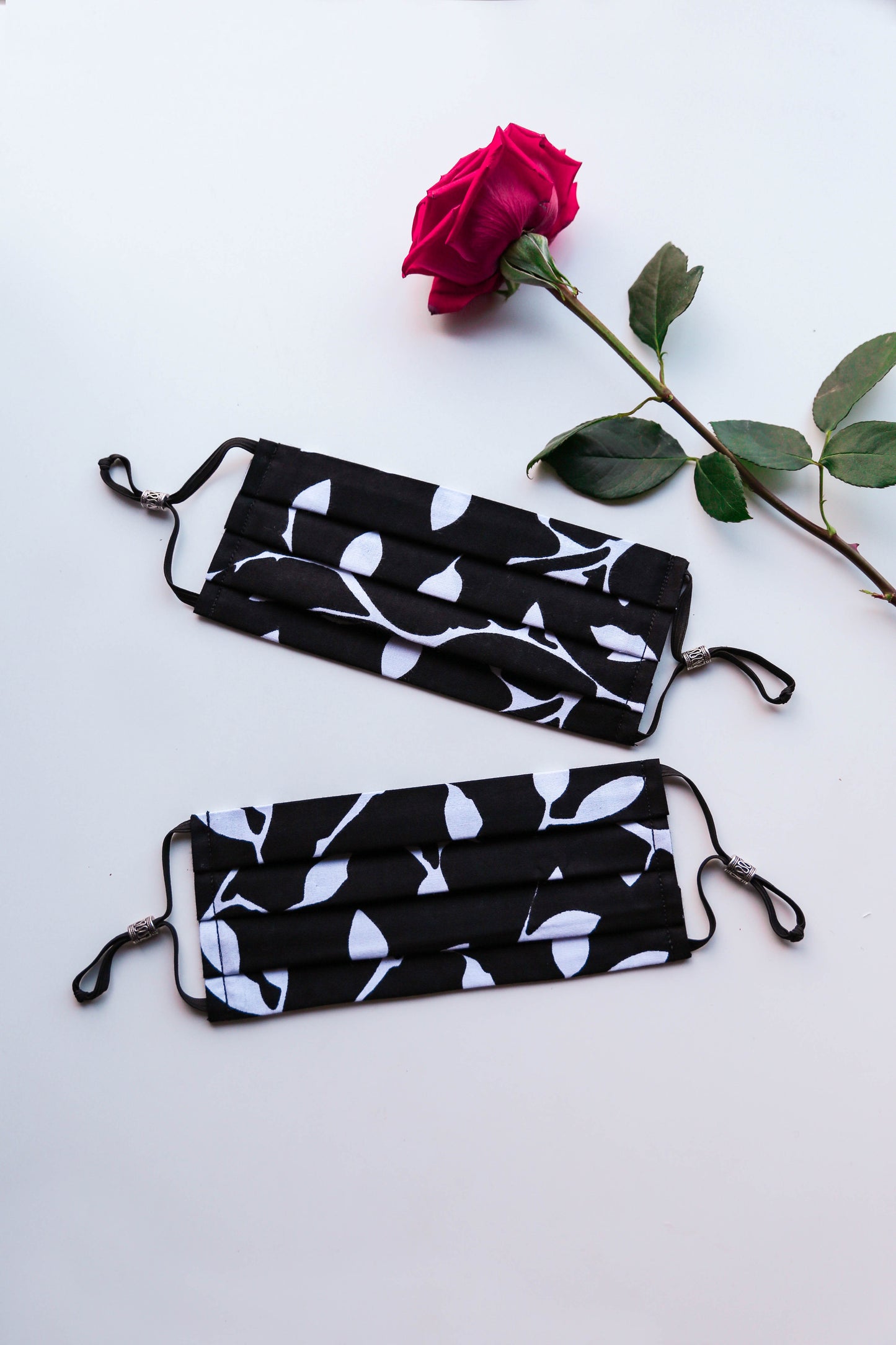 Leaf Print Face Mask (Black/White) with Adjustable Ear Loops