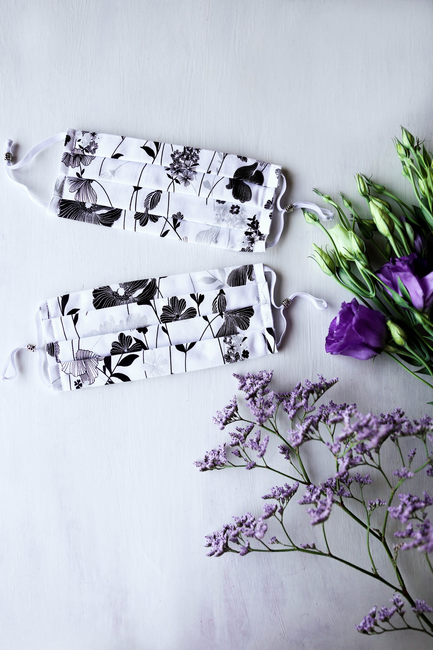 Sweet Floral Face Mask (Black/White) with Adjustable Ear Loops