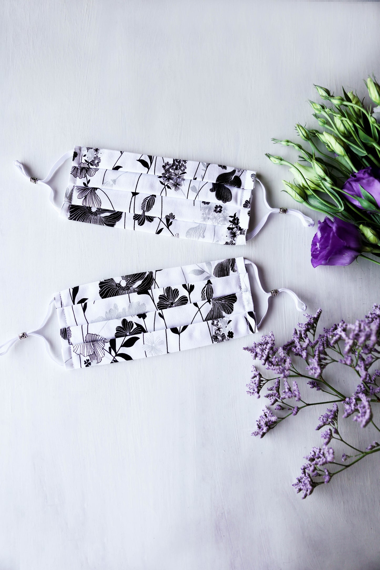 Sweet Floral Face Mask (Black/White) with Adjustable Ear Loops