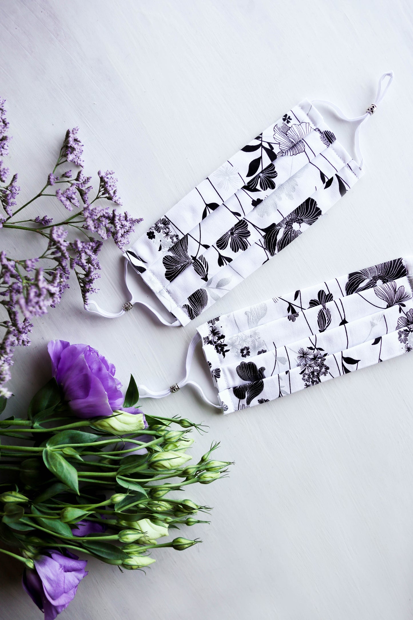 Sweet Floral Face Mask (Black/White) with Adjustable Ear Loops