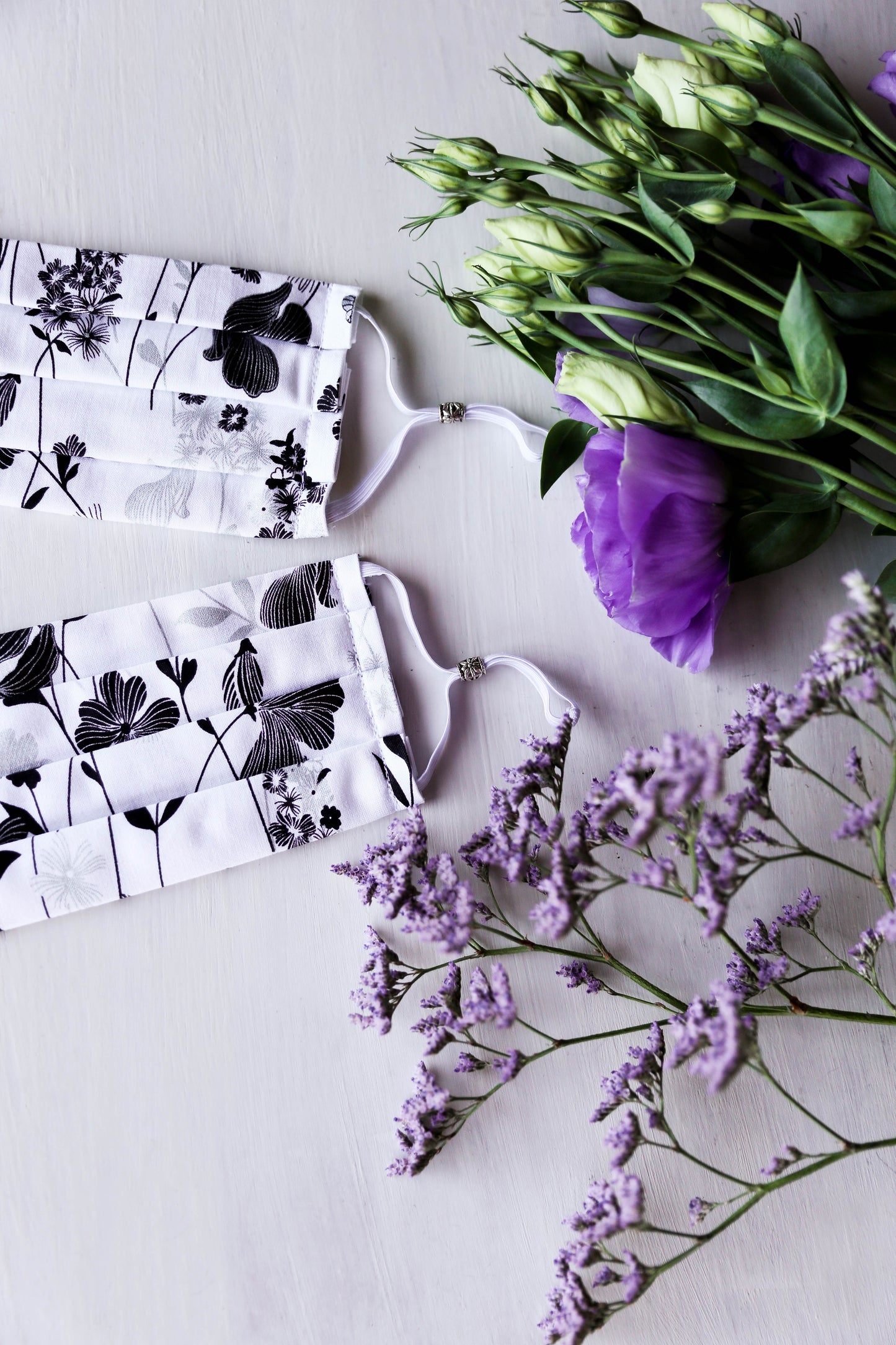 Sweet Floral Face Mask (Black/White) with Adjustable Ear Loops