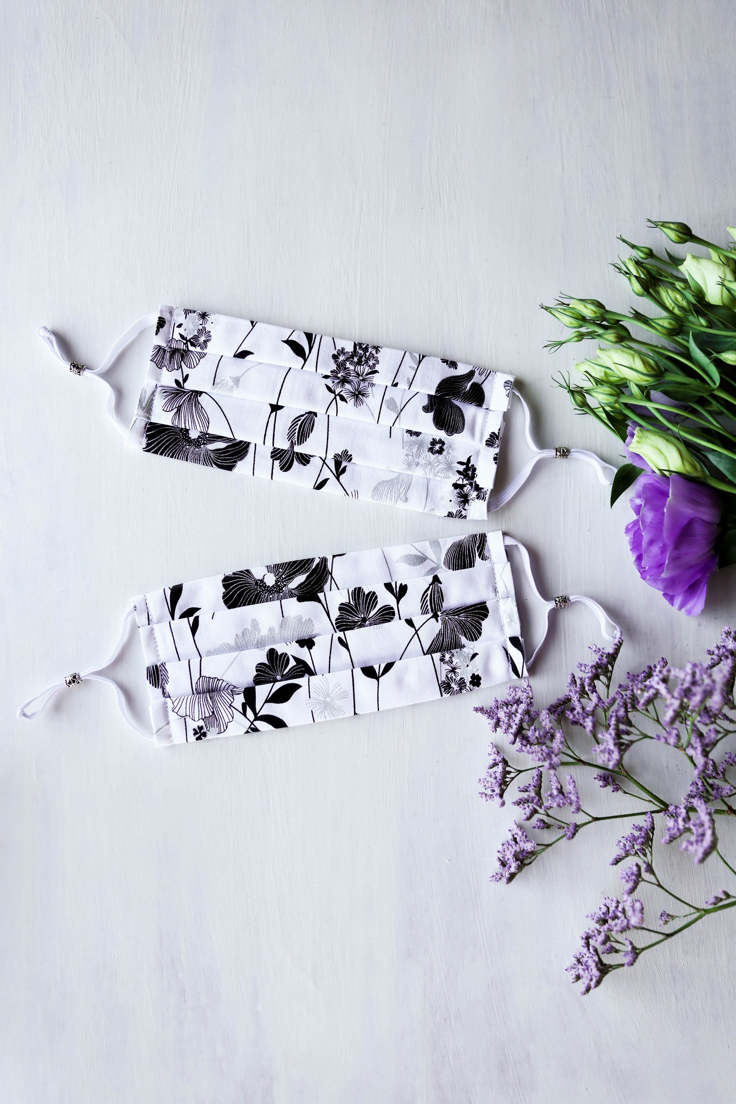 Sweet Floral Face Mask (Black/White) with Adjustable Ear Loops