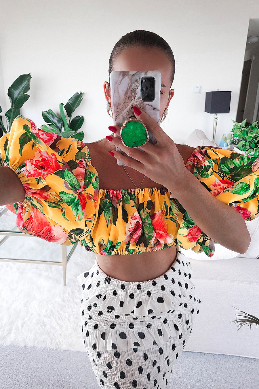 * MADE TO ORDER: Garden of Flowers Crop Top with Balloon Puffy Sleeves