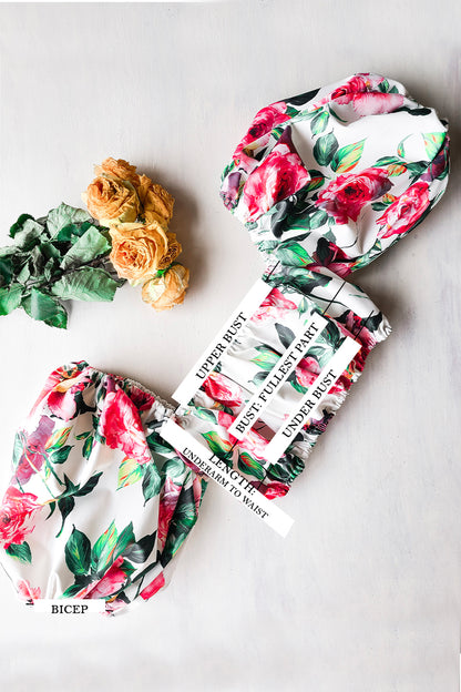MADE TO ORDER: Tangerine Floral Crop Top with Puffy Balloon Sleeves