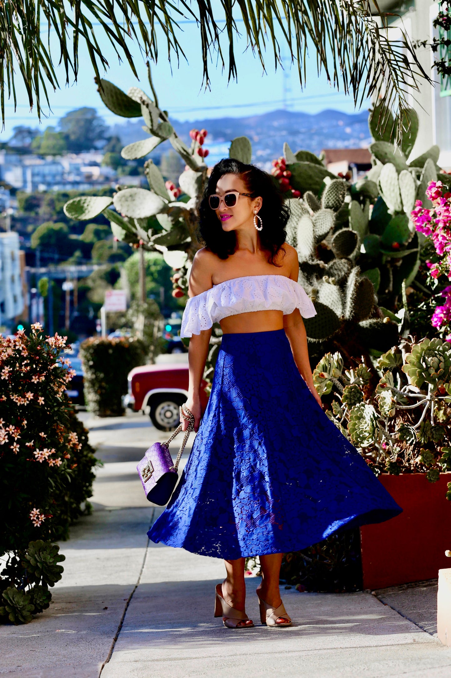 Blue Lace Midi Skirt