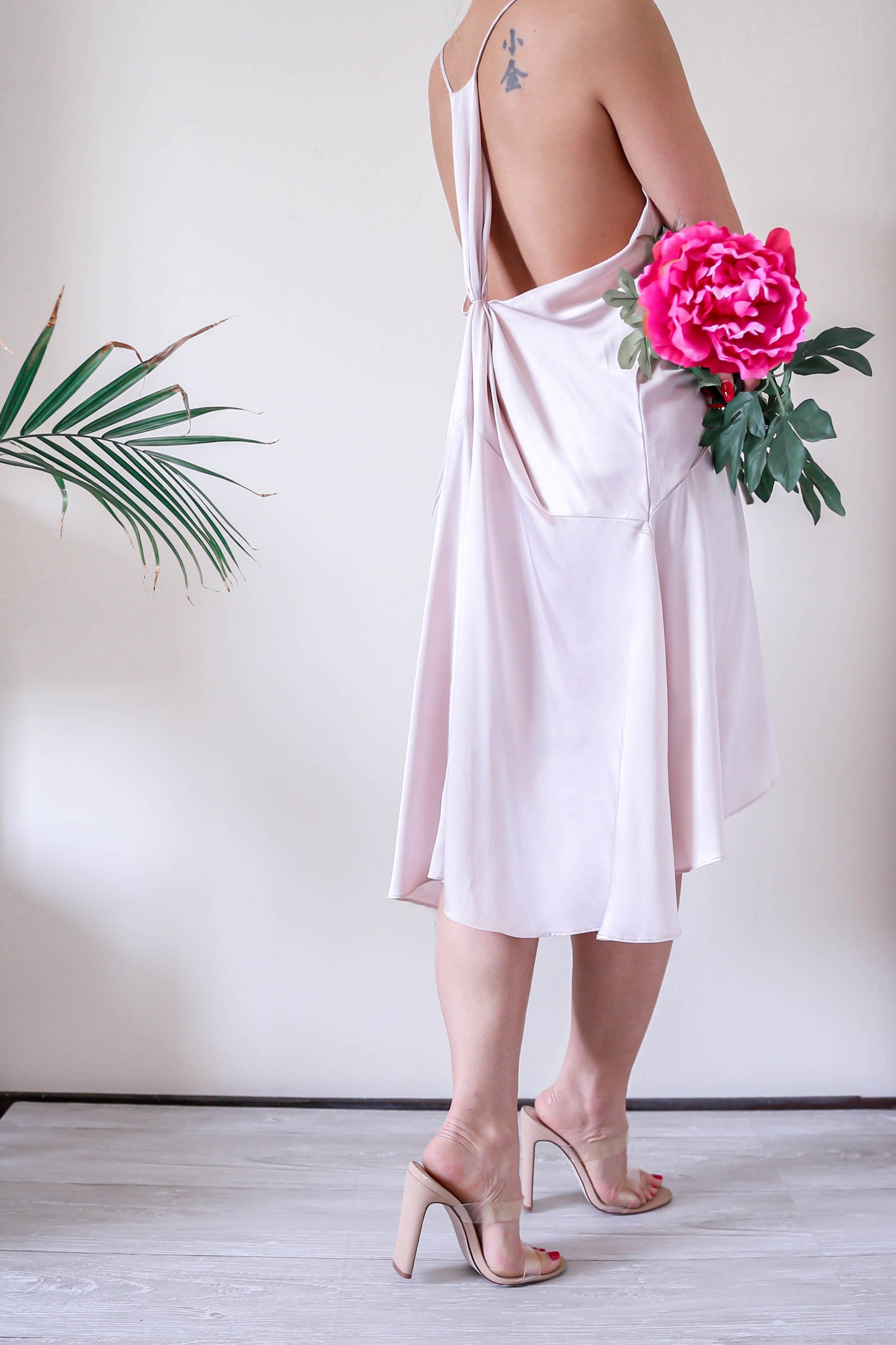 Blush Pink Satin High Low Flare Dress