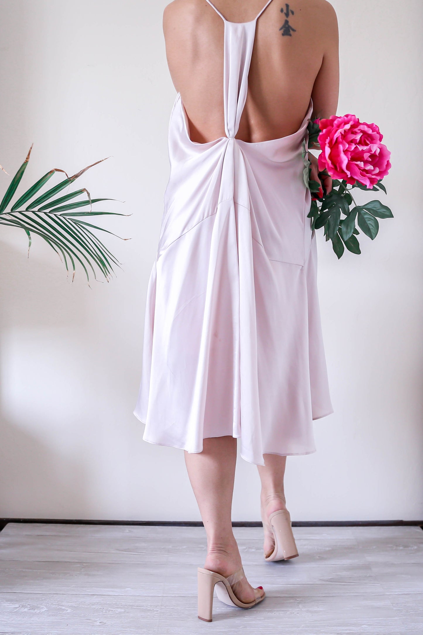 Blush Pink Satin High Low Flare Dress