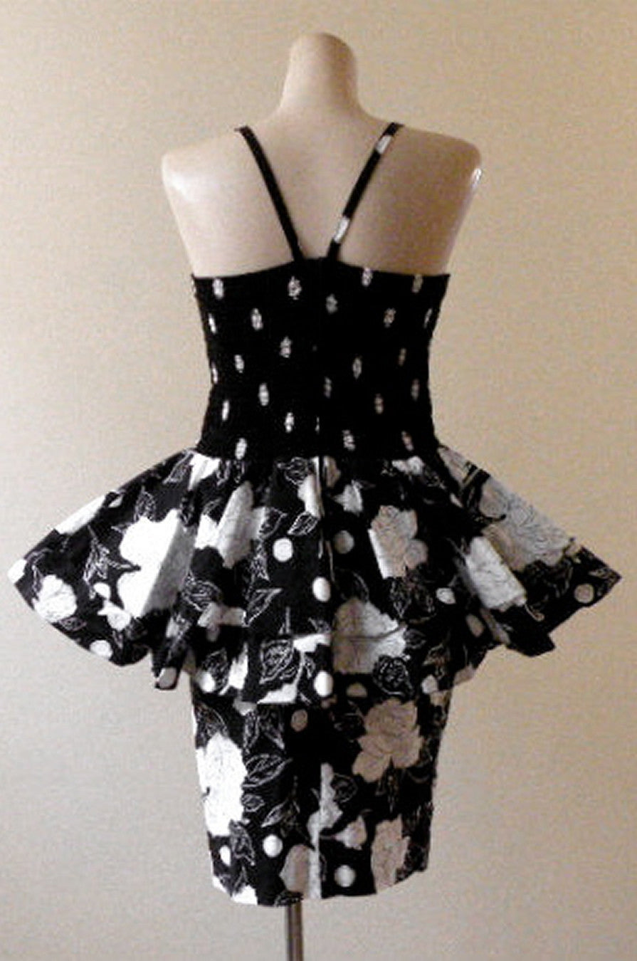 Vintage Robbie Bee Floral Polka Dot Peplum Dress