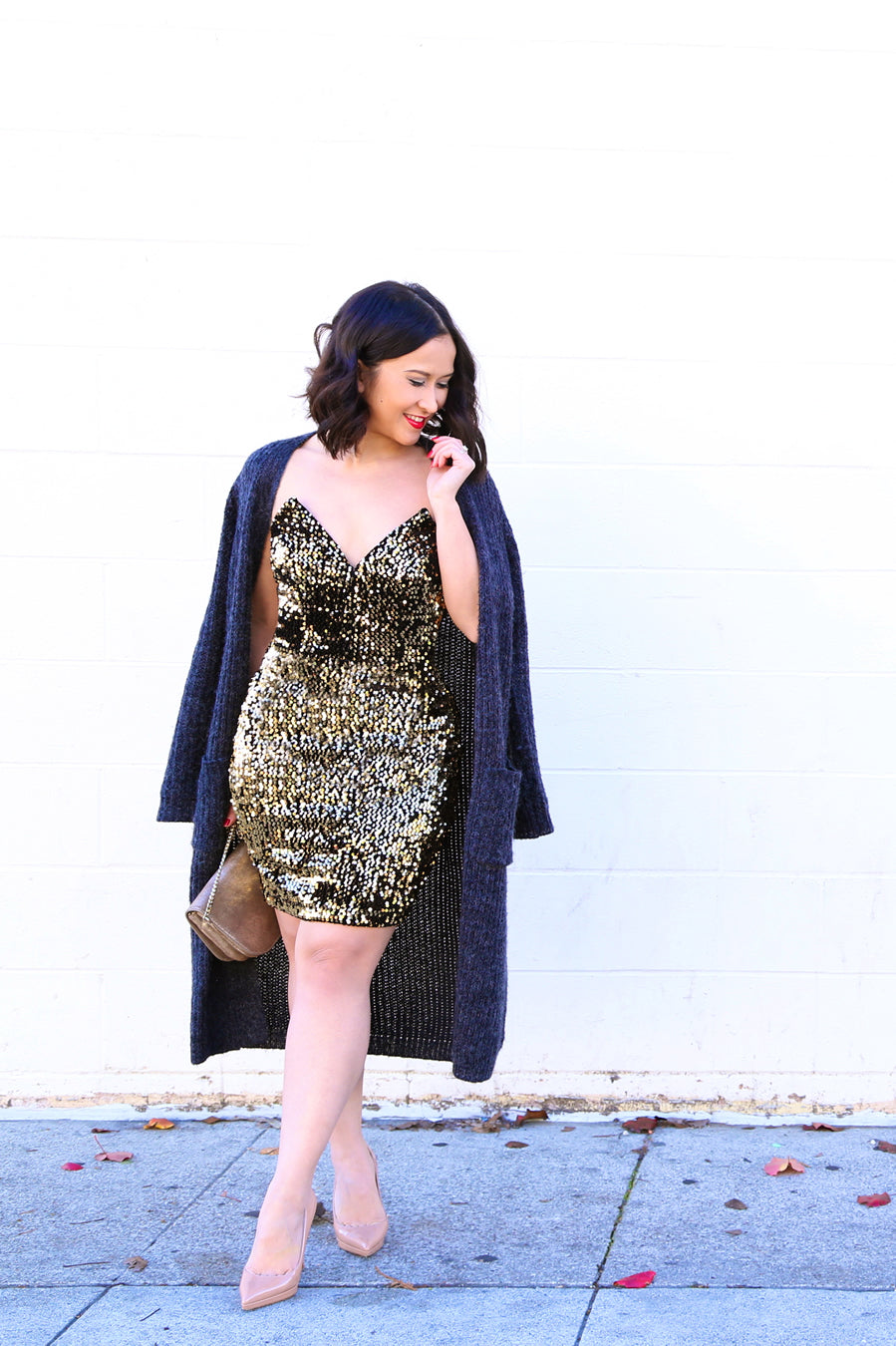 KTR Sample Gold Sequins Sweatheart Mini Dress