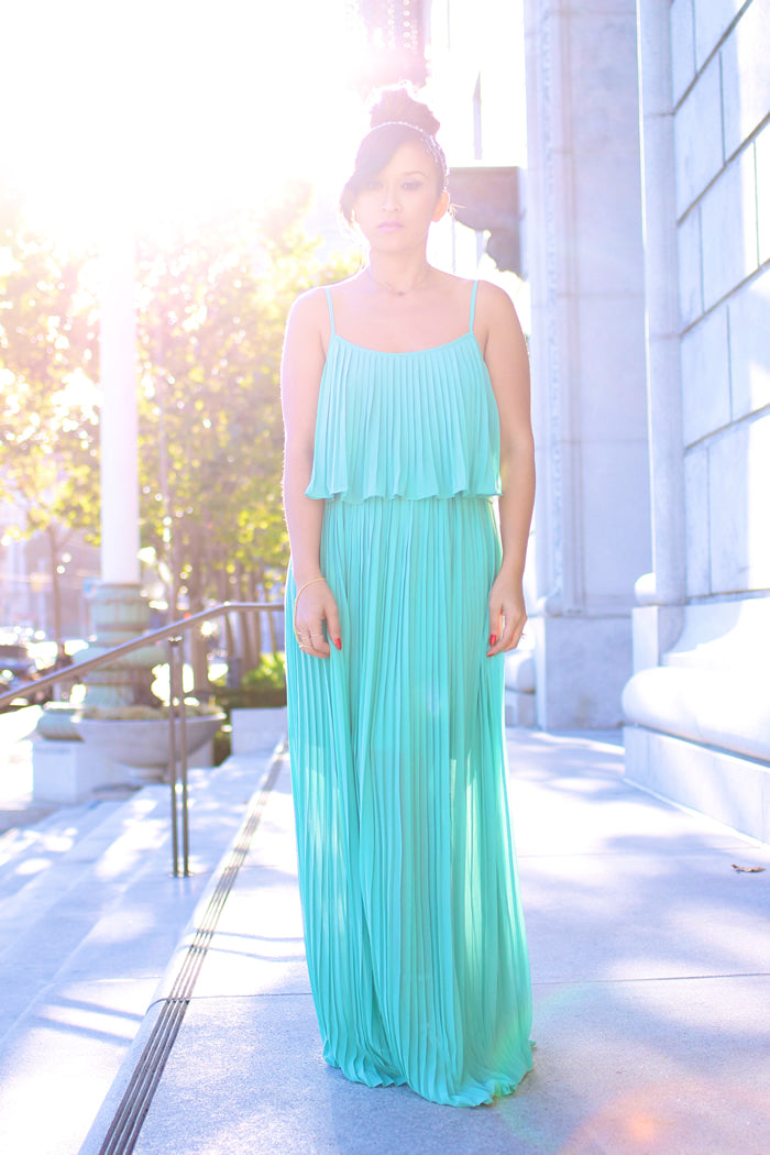 Mint Pleated Maxi Dress