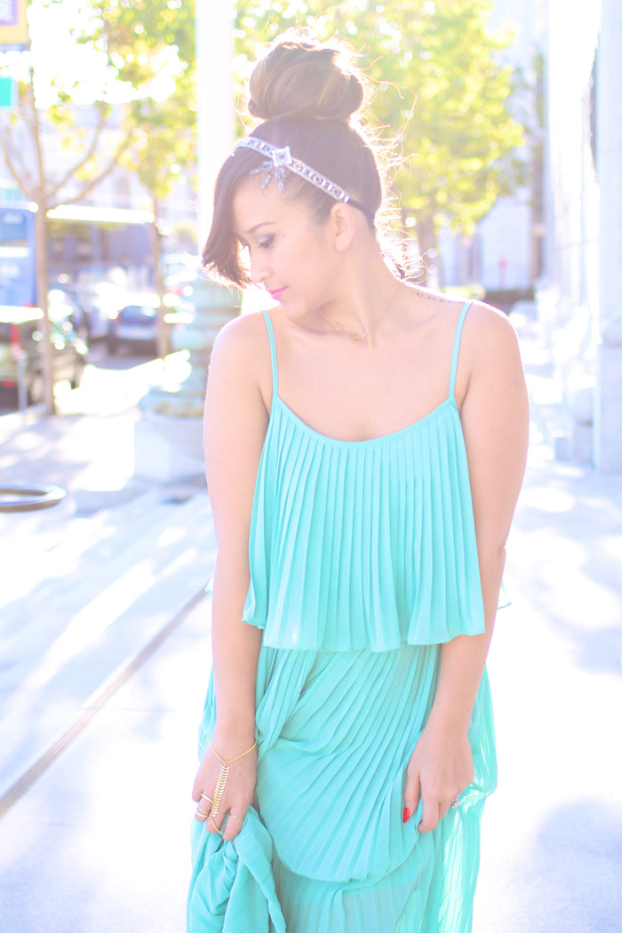 Mint Pleated Maxi Dress