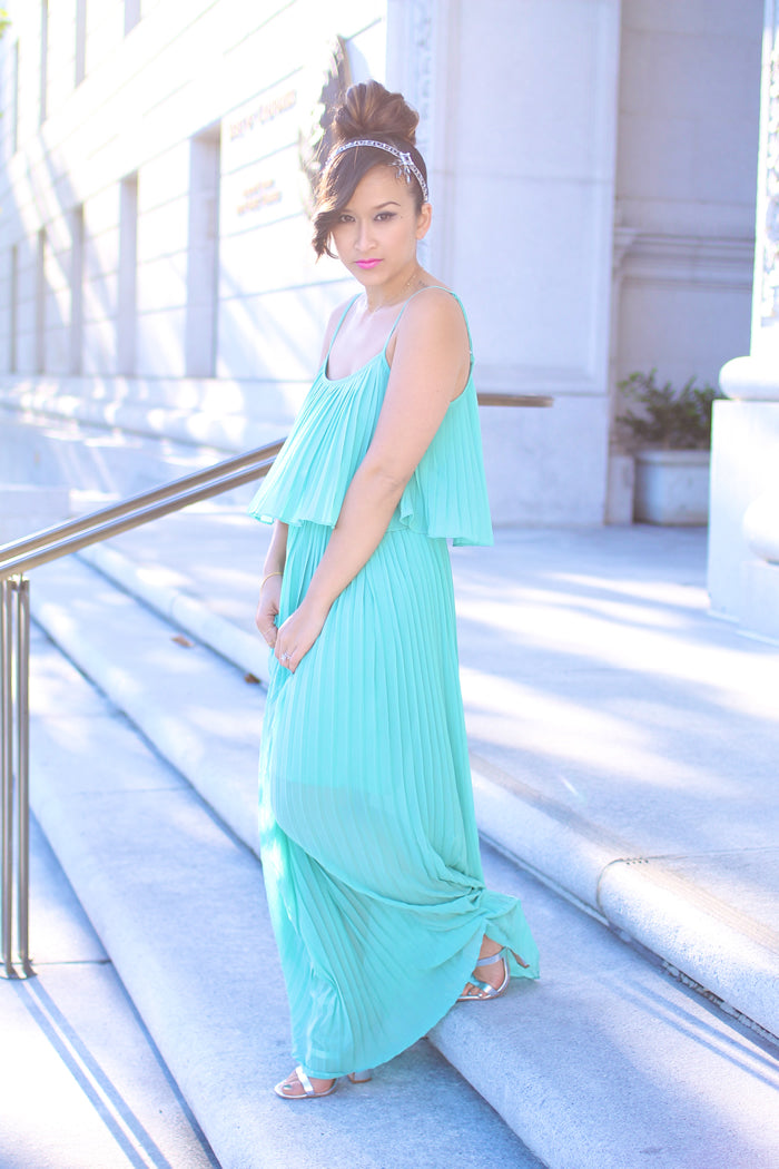 Mint Pleated Maxi Dress