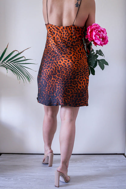 Zara Orange and Brown Leopard Print Slip Dress