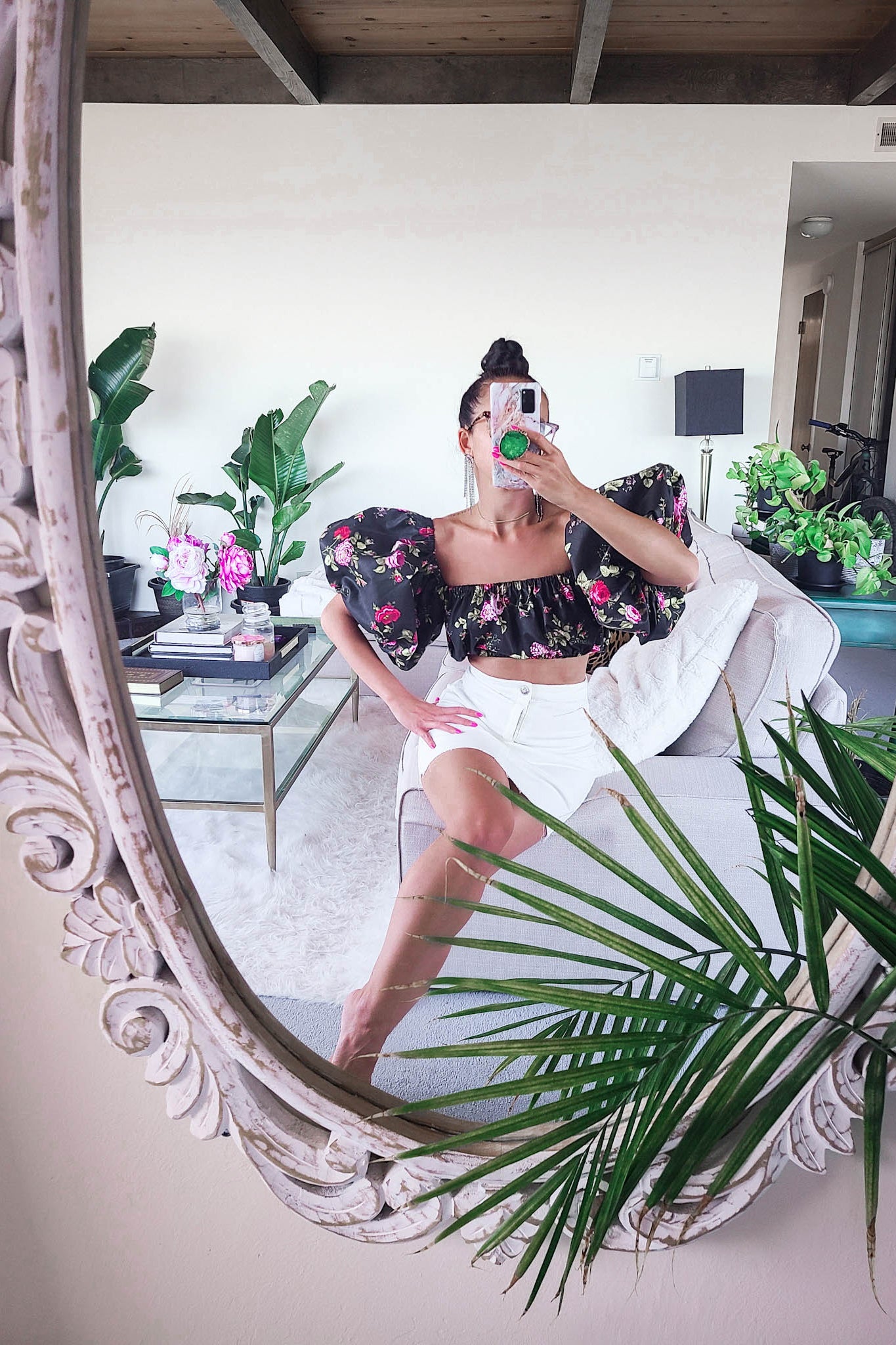 * MADE TO ORDER: Vintage Rose Crop Top with Puffy Balloon Sleeves