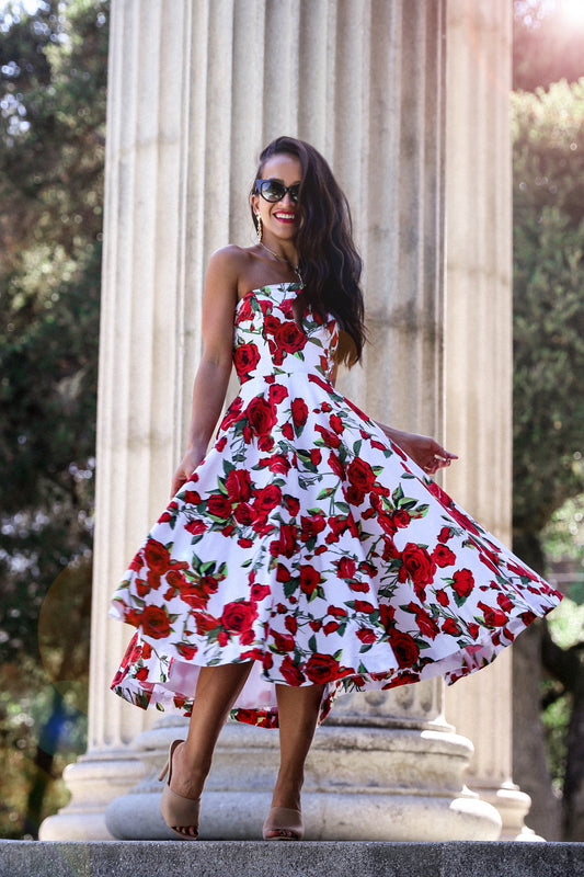 MADE TO ORDER: The Valerie Midi Red Rose Dress