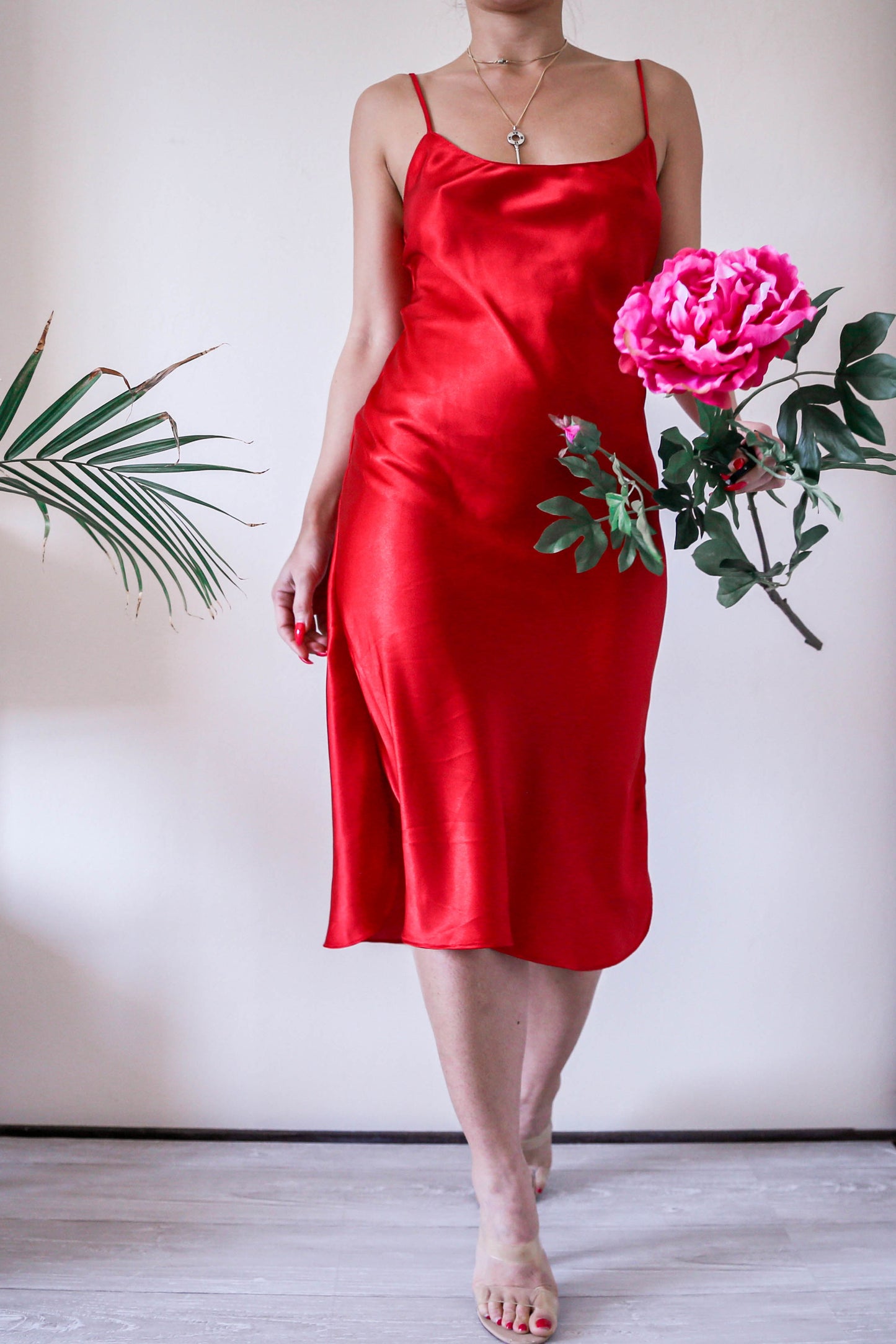 Red Slip Dress with Low Back
