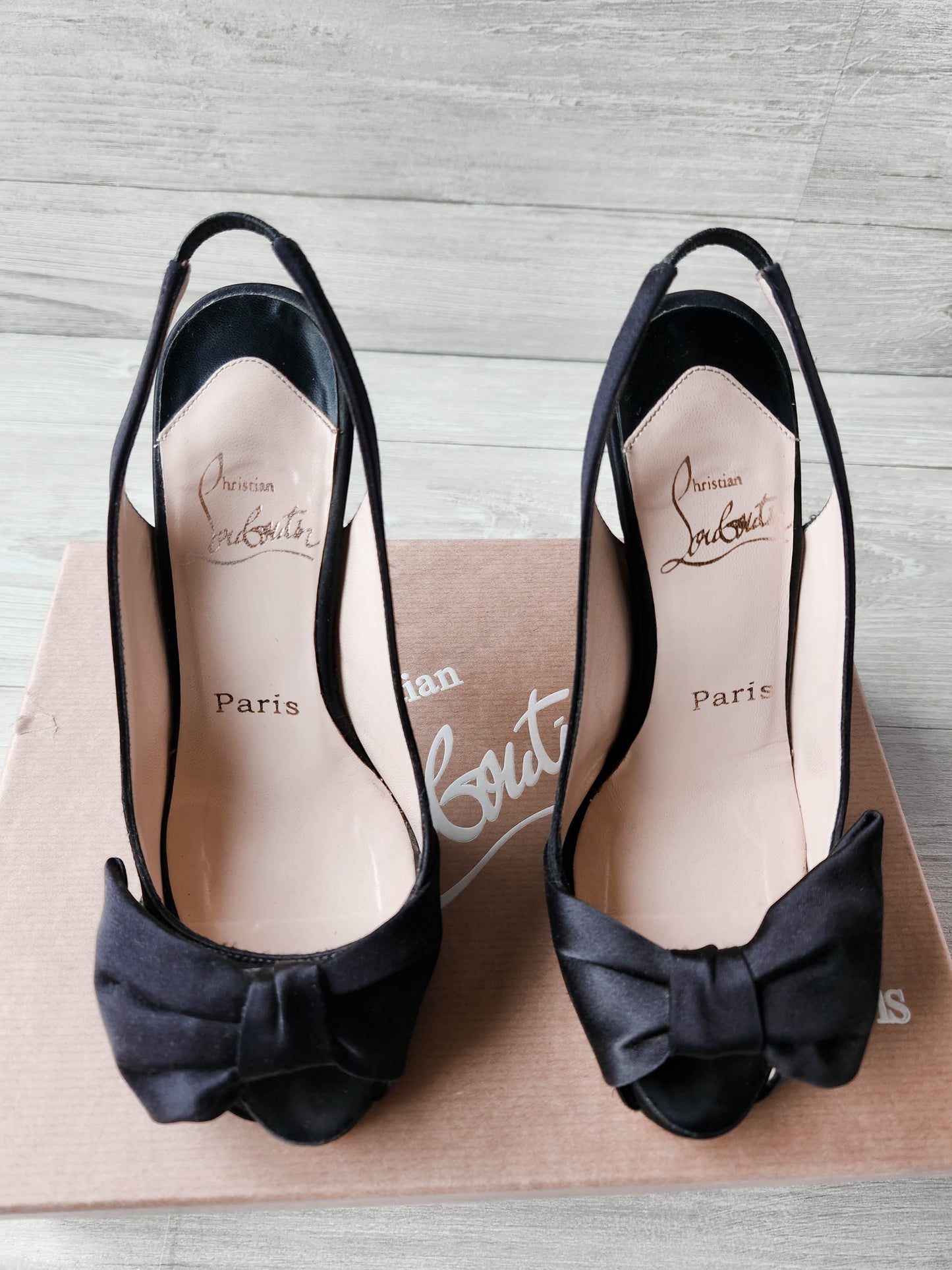 Christian Louboutin Black Satin Bow Accents Slingback Pumps - Size 35.5