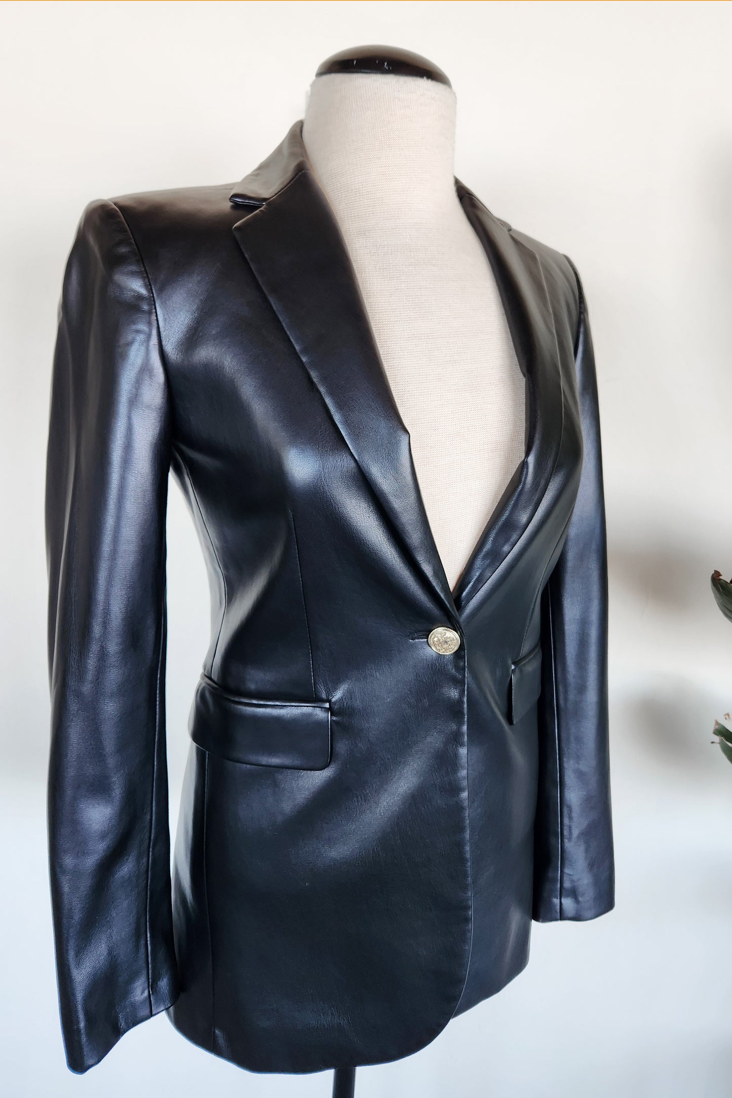 Zara Leather Long Blazer