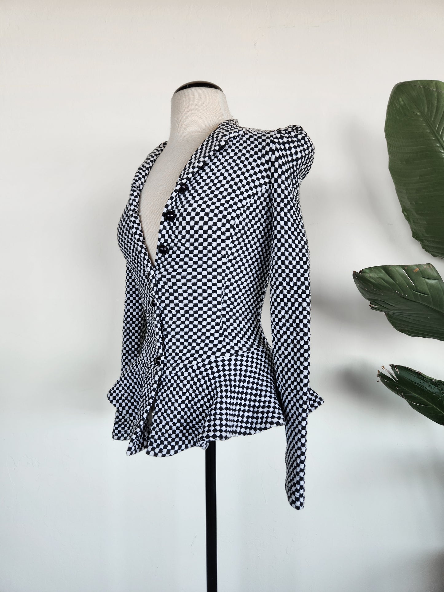 Betsey Johnson Peplum Checkered long Sleeves Top/Blazer