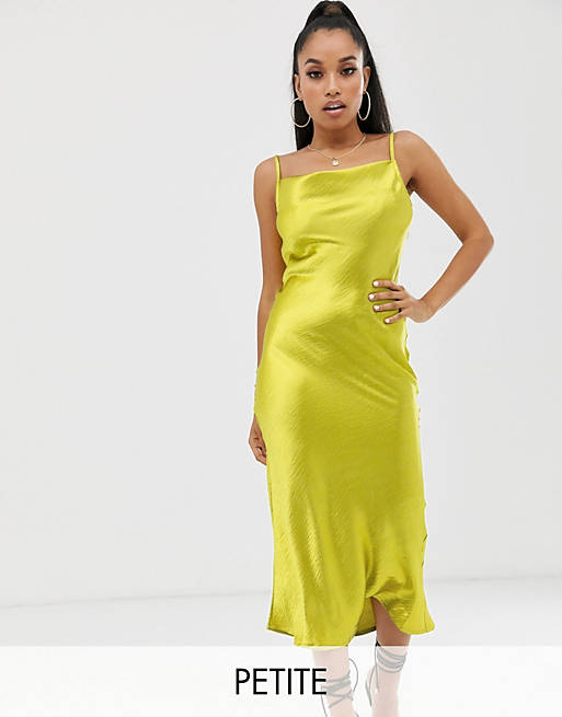 Satin Midi Slip Dress with Low Open Back in Lime