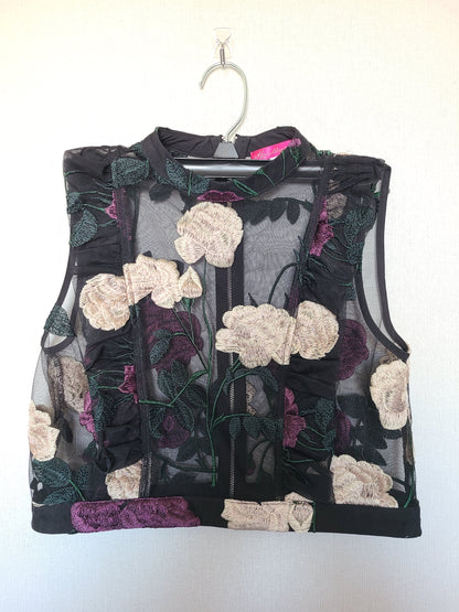 KTR Floral Sheer Midi High Low Skirt and Crop Top