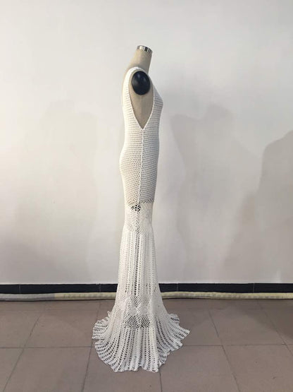 White Floral Crochet Maxi Dress