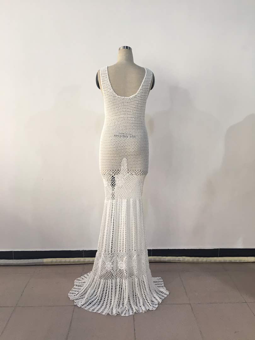 White Floral Crochet Maxi Dress