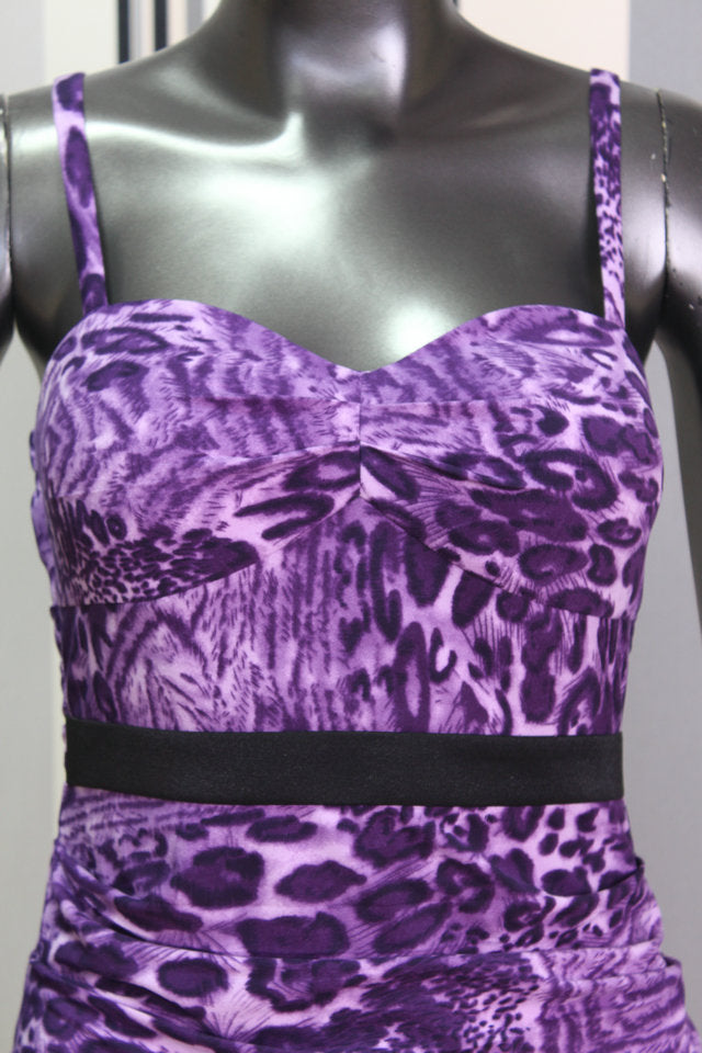 KTR Purple Leopard Print Midi Bodycon Dress
