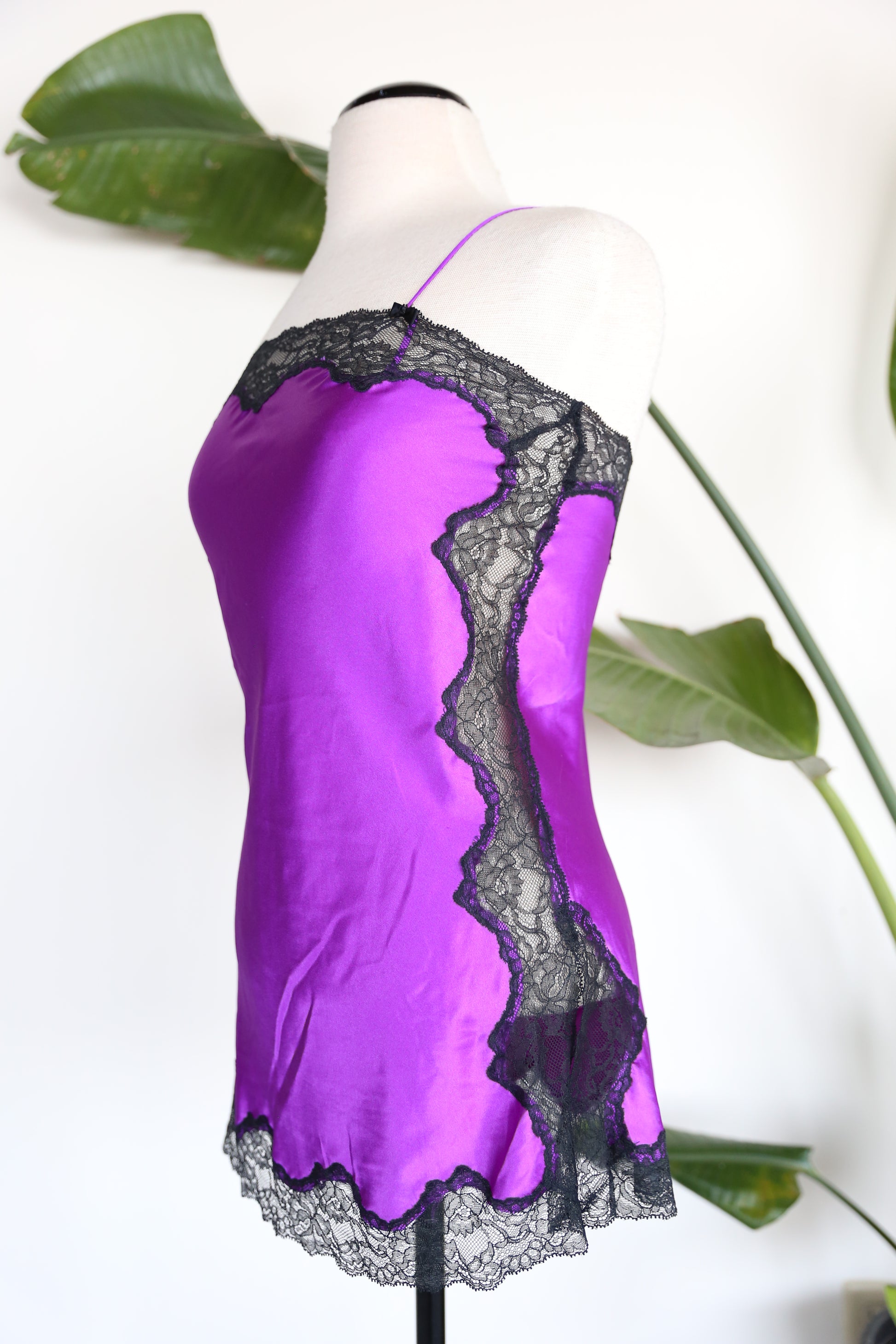 Purple Chemise Satin Slip Dress with Lace Side Panel Details KTRcollection Purple Chemise Satin Slip Dress with Lace Side Panel Details KTRcollection