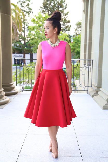 Colorblock Pink/Red Full Dress
