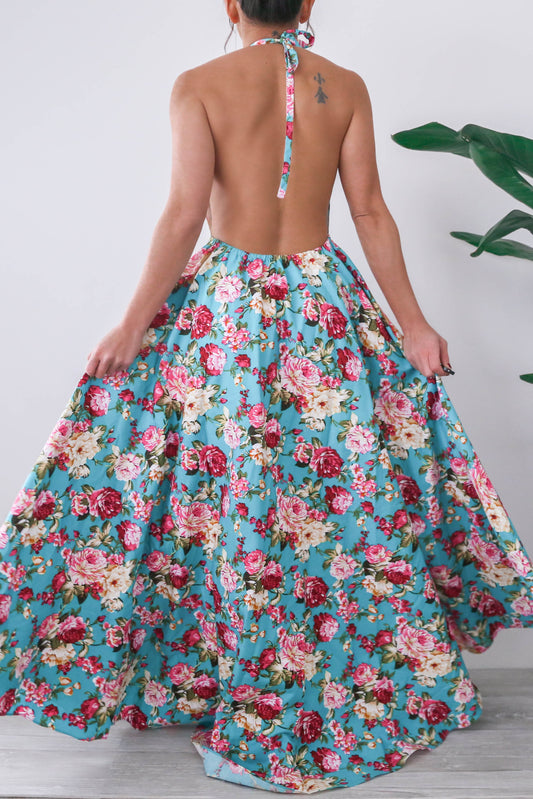 KTR Open Back Floral Maxi Dress