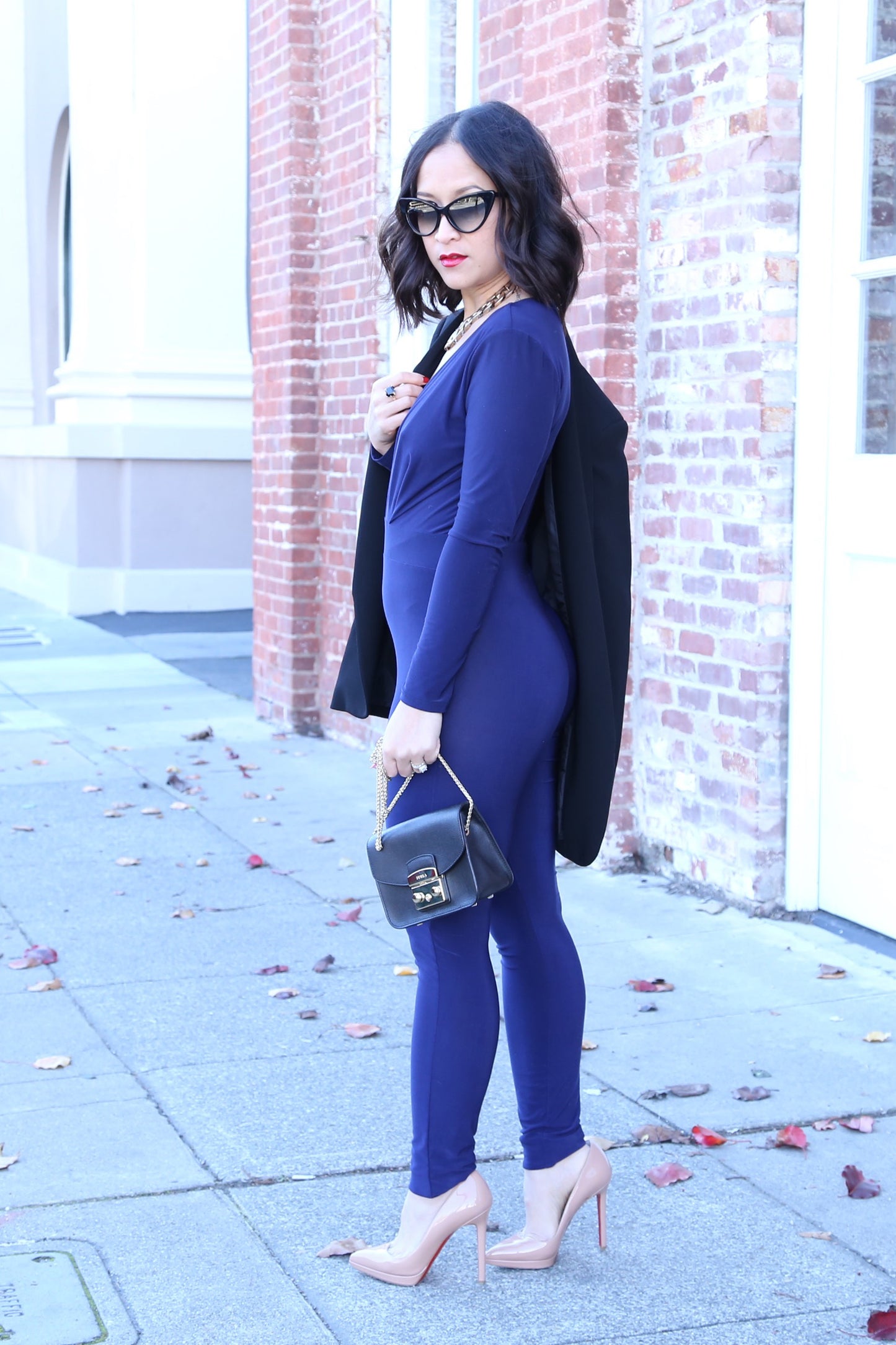 KTR Navy Blue Catsuit / Jumpsuit with Deep V Neck