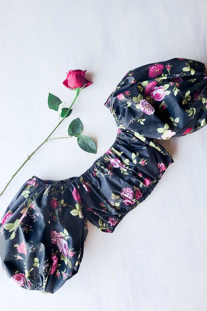 * MADE TO ORDER: Vintage Rose Crop Top with Puffy Balloon Sleeves