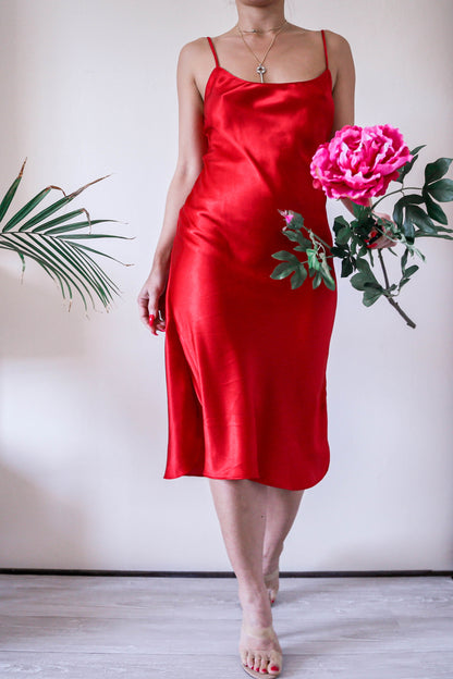 Red Slip Dress with Low Back