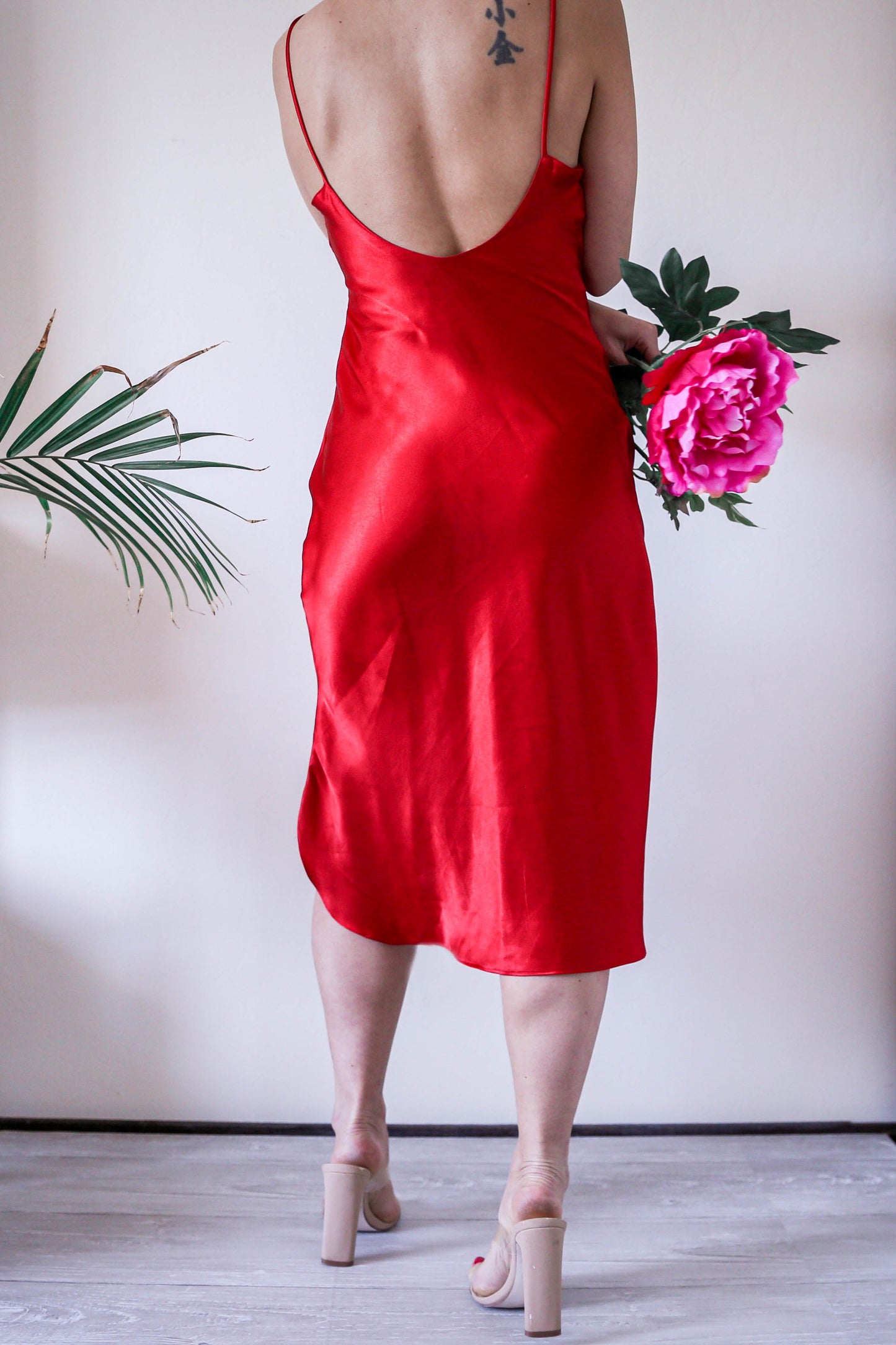Red Slip Dress with Low Back