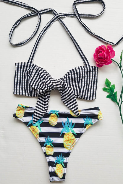 * MADE TO ORDER: High Cut 80s Style Two Piece Retro Swimsuit (w/ Knot Tie Top)