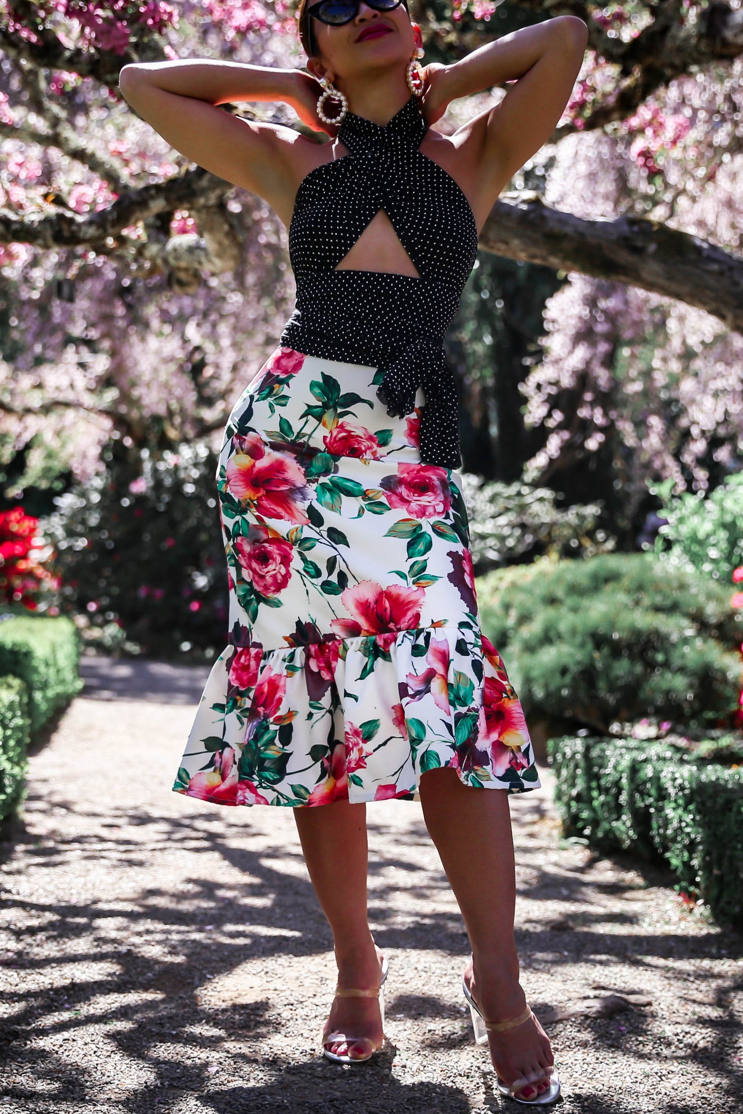 KTR Floral Ruffles Hem Midi Skirt